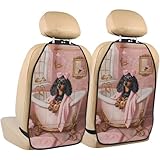 Dachshund Dog in Bathtub Car Seat Back Kick Protectors,2 Pack Kick Mats with Storage Pockets for Vehicles to Protect from Dirt Mud Scratches