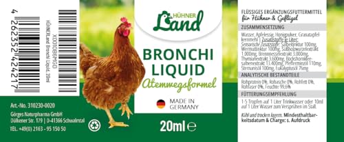 HÜHNER Land Bronchi Liquid 20ml für Hühner mit Salbei & Thymian I Bronchial Tropfen für Hühner & Geflügel oder als Spray für den Hühnerstall