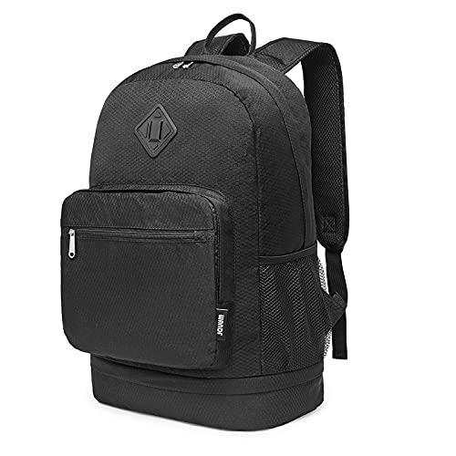 WANDF Foldable Backpack with Shoe Pocket Wet Compartment for Men Women (Black)