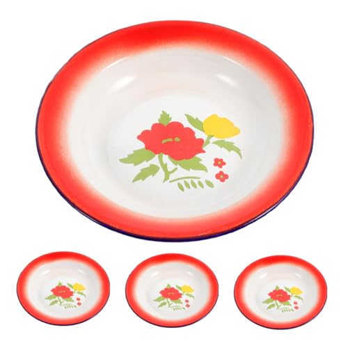 KOCKSHION Unbreakable Enamel Camping Plates 4pc Round Enamelware Set for Hot Pot Bbq and Outdoor Dining