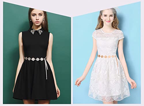 Hollow Circle Decorative Waist Chain Belts Gold Plated Metal Jeans Dress Belts for Women Girl-Silver4