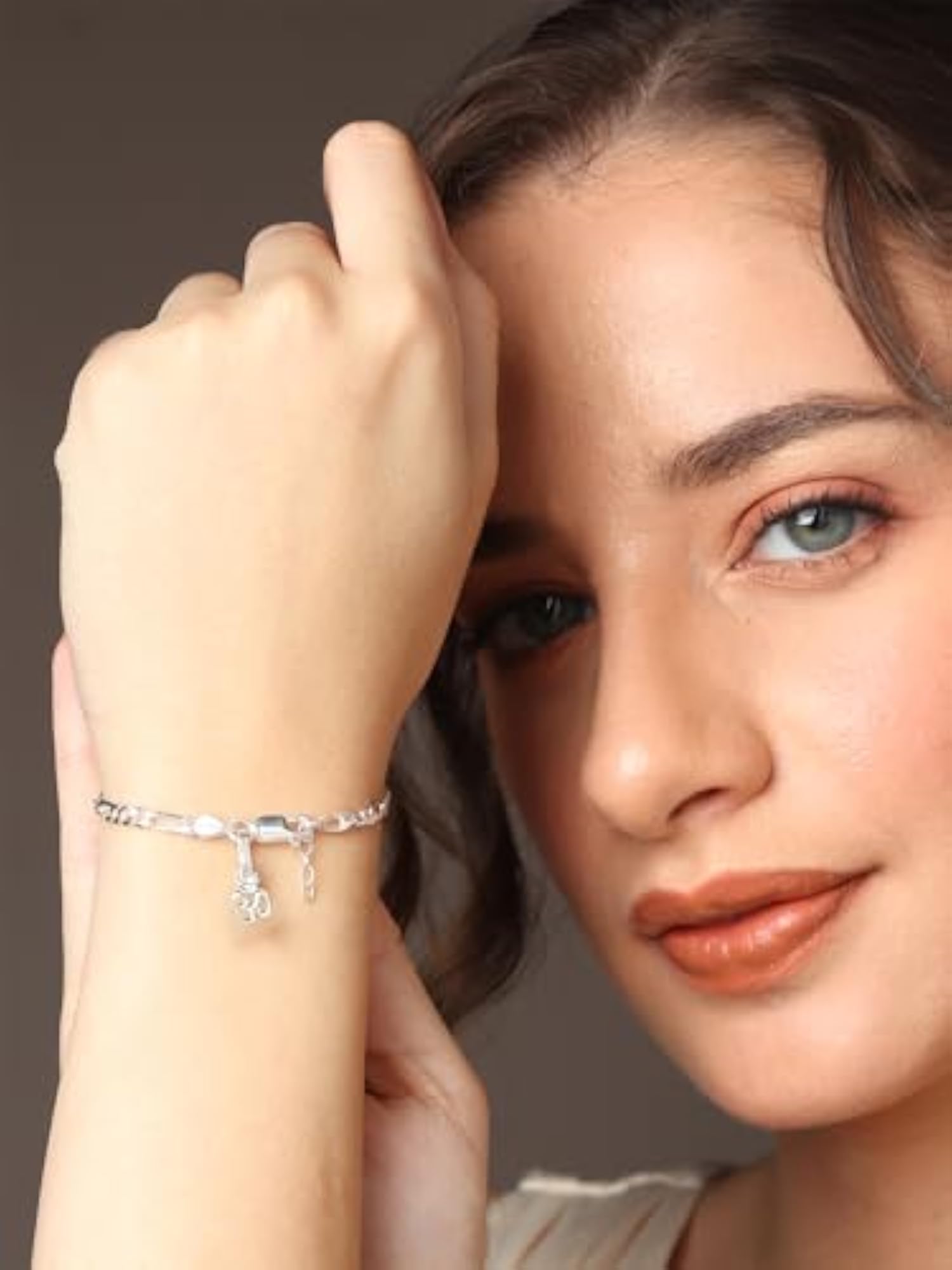 92.5% Pure Sterling Silver Figaro Designer Bracelet with Shiv Charm