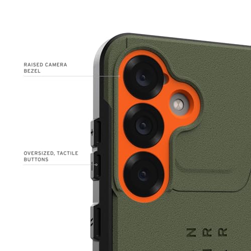 Image of Urban Armor Gear UAG Civilian Rugged Slim Fit Shockproof Protective Case Compatible with Galaxy S25 5G (2025), Magnetic Charging Compatible - Olive Drab /Orange