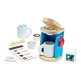 REALISTISCH AUSSEHENDES KAFFEEMASCHINEN-SET AUS HOLZ: Das Brau- und Serve-Kaffeemaschinen-Spielzeugset aus Holz von Melissa & Doug ist ein realistisch aussehendes Spielset mit 2 Tassen, 3 Kaffeepads, Zucker, Milchkännchen, Löffel, Eiswürfel und Menükarte