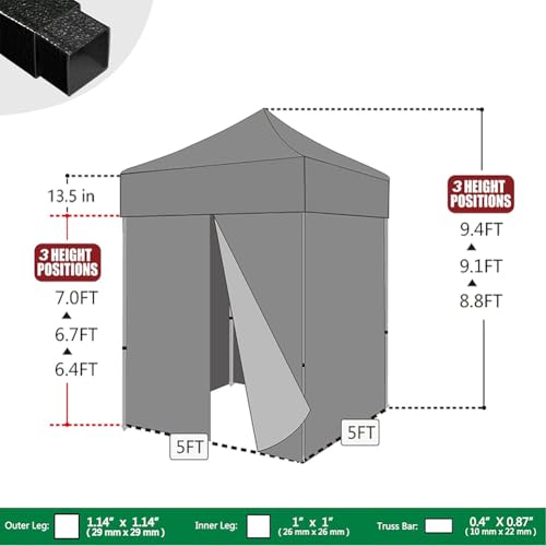 Image of Eurmax USA 5x5 Pop Up Canopy Tent,Commercial Tent with Patented No-Tip Rolling Bag,4 Zippered Removable Walls,UV & Water Resistant Canopy Top,Heavy Duty Outdoor Gazebo,Instant Shelter(Red)