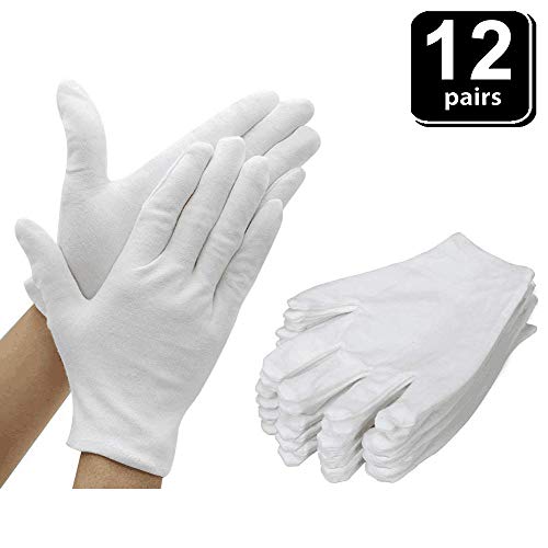 12 Pairs White Cotton Gloves Medical Gloves Safety Work Gloves, MACHSWON Soft Cotton for Coin Jewelry Silver Inspection Eczema Moisturizing Costume Cleaning Magician