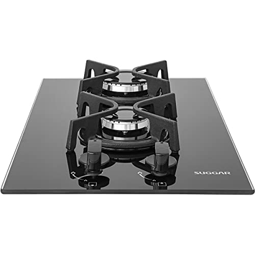 SUGGAR COOKTOP VIDRO PRETO 2 QUEIMADORES ESMALTADOS DIFERENTES TAMANHOS TREMPES FERRO FUNDIDO FG2002