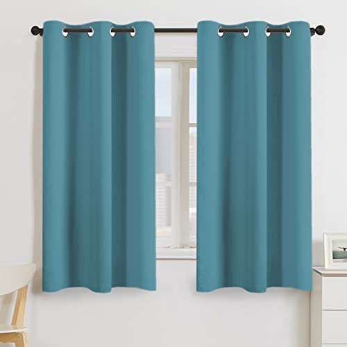 Turquoize Solid Blackout Drapes, Room Darkening, Themal Insulated, Grommet/Eyelet Top, Nursery/Living Room Curtains Each Panel 42" W x 63" L (Set of 2 Panels), Storm Blue