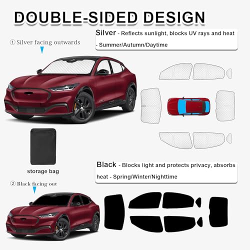Image of KMF Thicken Sun Shades for Ford Mustang Mach-E 2021-2025 Accessories, Custom Fit Car Window Covers for Windshield Side Rear, UV Block and Blackout Protect Privacy for Camping Full Coverage 8pcs