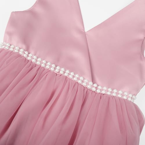 JerrisApparel Girls' Tulle Flower Girl Dress Sleeveless Princess Party Gown for Kids with Pearl Waist Large Bow4