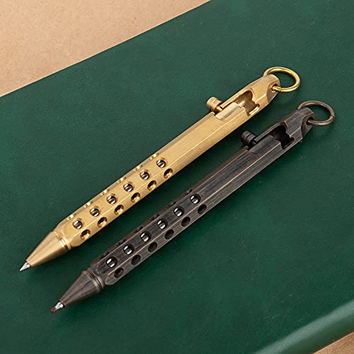 Welldo Bolt Action Ballpoint Pens Six Edge Hollow Solid Brass Edc Pocket Retro Design Pack Of 2(Black) #TOP4