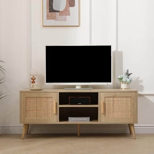 Image of CFDZ CF Furniture Wooden TV Unit TV Cabinet with 2 Doors and Shelf TV Stand Storage Entertainment Multimedia Centres Wood Tone for Living Room, 120×40×50 CM