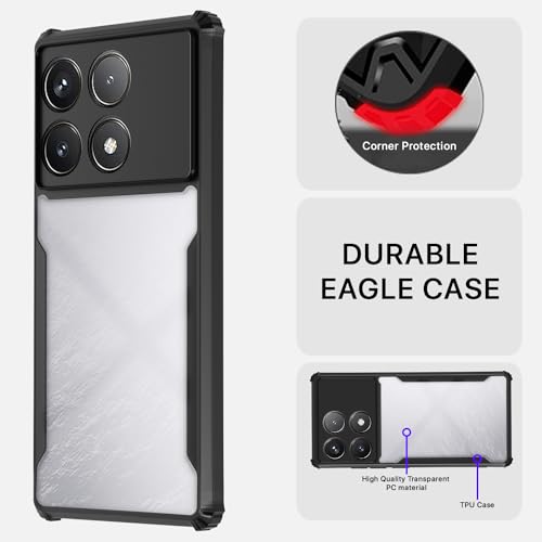 Image of Pikkme Poco F6 Pro 5G Back Cover | Crystal Clear Transparent Back | Ultra Hyrbid | Full Camera Protection | Raised Edge | Bumper Back Case (Black)