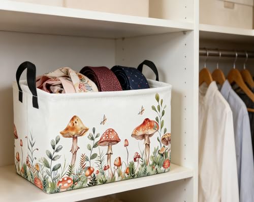 Image of Essme Rectangular Mushroom Basket,Kids Storage Bins Organizer with Handles for Girls Room Decor, Gift Basket,Shelf Basket.(Mushroom)