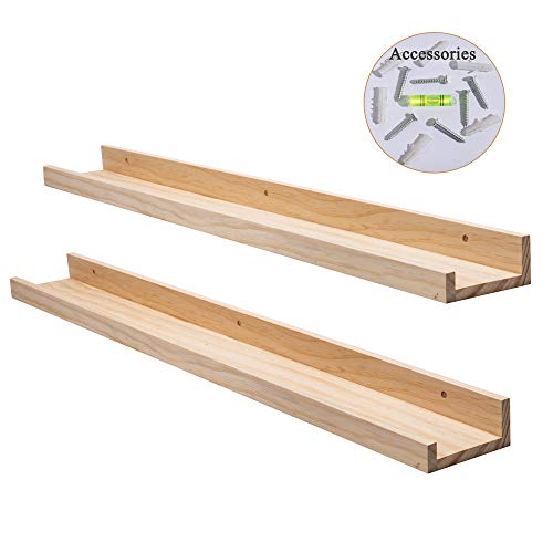 Azsky Floating Shelves Wall Mounted Set Of 2 Natural Wood Picture Shelves Wall Shelves For Bedroom Bathroom Living Room Kitchen Laundry Room Storage & Decoration 24 Inch #TOP1