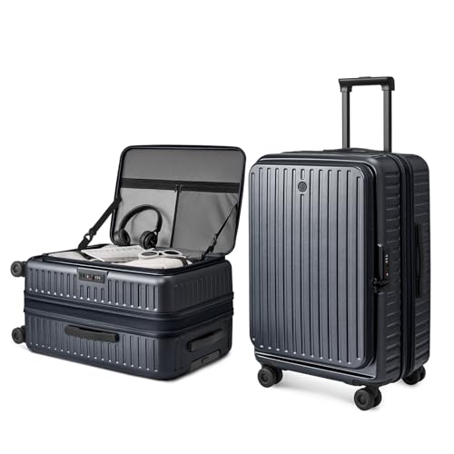 Image of NINETYGO Top Opening 24 Inch Medium Checked Luggage, Expandable & Lightweight, Scratch Resistant PC Hardside with Deep Cabin Design, TSA Lock & 360 Spinner Wheels (Dark Grey, Alps)
