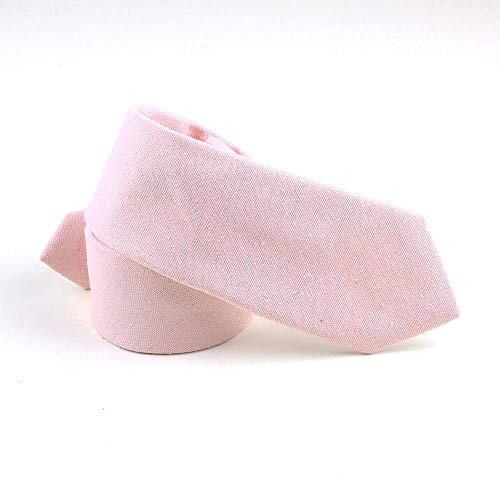 Image of Elfeves Men's Skinny Solid Color Tie Causal Cotton Linen Narrow Slim cut Necktie