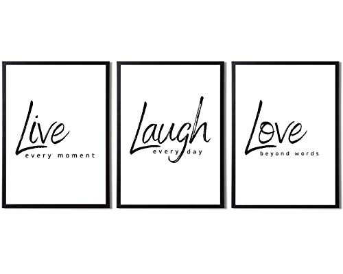 State Media Vision Live Laugh Love Modern Home Decor Art Prints | Inspirational Wall Art Live Laugh Love For Kitchen Bedroom and Bathrooms (Live Laugh Love Set, A4 Print Only)