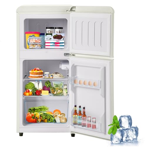 Frigorífico combinado con congelador puerta doble 60 litros congelador 22 litros capacidad de 102 kWh/año -27 °C ∽ 13 °C con clasificación almacenamiento minifrigorífico para dormitorio color blanco