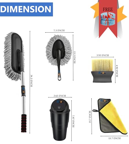 Image of 5 Pcs Microfiber Car Duster Accessories Kit with Scratch & Lint Free Duster || Interior & Exterior Car Cleaning Detailing Best Tools Best for Cars, SUVs, Sedan, Car Cleaning Kit (5)
