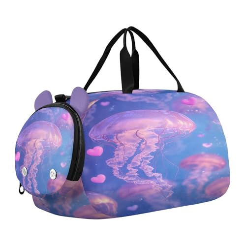 Jellyfish Bubble Marine Pink Kids Travel Duffel Bag for Boys Girls Overnight Weekend Tote Bag with Shoes Compartment for Gym Sports Dance