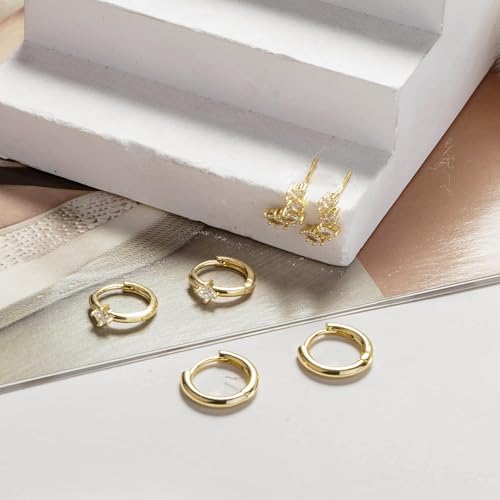 Image of Gold Earrings for Women, 14k Gold Plated Dangle Huggie Earrings for Women Trendy Dainty Gold Hoop Earring Stacks Hypoallergenic Pearl Chain Drop Cartilage Earring Fashion Womens Jewelry