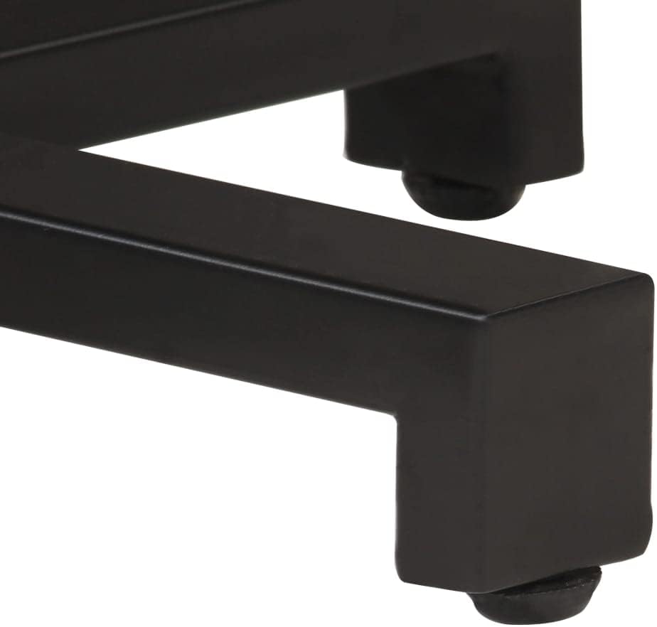 Bistro Table Round 27.6 inch Outdoor Patio Dining Set Rough Mango Wood Natural Finish Black Iron Base Garden Restaurant Cafe