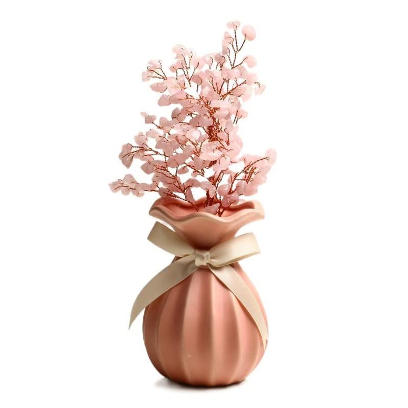 SISWIM Artificial Trees Modern Natural Pink Crystal Peach Tree Creative Home Decoration Spar Powder Crystal Fortune Tree Crystal Decoration Crystal Tree