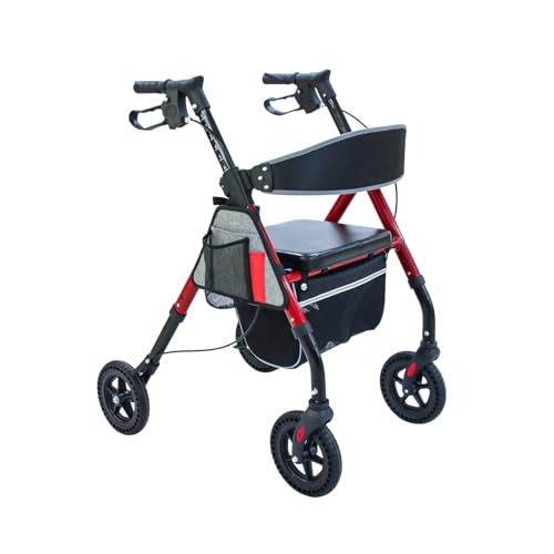 Aojin Rollator Walker for Seniors, Lightweight Foldable All Terrain Rolling Walker with seat, Aluminum Walkers with 8 inch Rubber Wheels, Handles and Backrest for Seniors and Adult 2310PURPLE