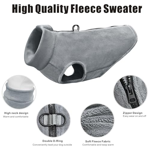 Idepet Hunde-Fleece-Weste, Pullover, mit Reißverschluss, Warmer Pullover, Hundejacke mit D-Ring-Leine, für den Winter, kaltes Wetter, Haustierpullover, Kleidung, Kapuzenpullover für kleine,