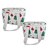 VENO 2 Pack Insulated Lunch Bag, Adult Lunch Box, Tote Bag with Water-Resistant Exterior, Small Cooler for Work, Picnic, Travel, Easy-Clean, Foldable, Christmas Pattern (Jingle Mix, 2 Pack)