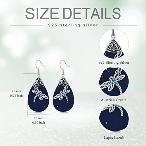 Aoboco Sterling Silver Celtic Dragonfly Dangle Drop Earrings With Lapis Lazuli, Celtic Jewelry Birthday Gifts For Women Her Wife Mom #TOP3