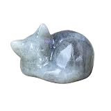 WUYOUSHI Natural Labradorite Cat Crystals Decor Sleeping Cat Statue Healing Crystal Polished...