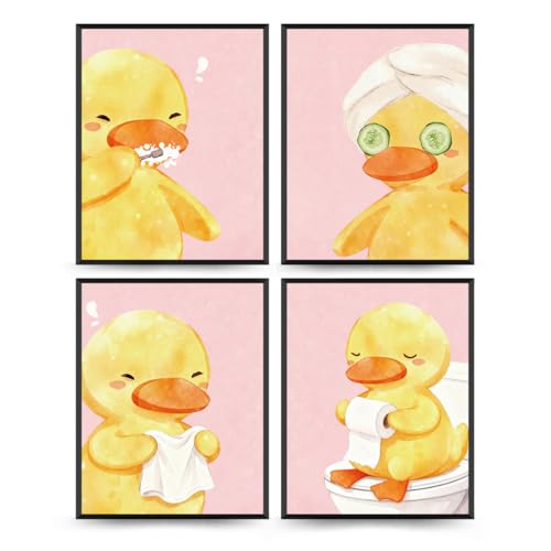 Wheatwin Kids Bathroom Decor Set Duck Animal Bathroom Wall Decorations for Kids Toddler Boys Girls Toilet Washroom 8x10 Unframed 4Pcs