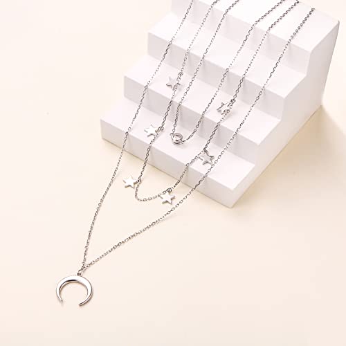 DAOCHONG Layered Necklace 925 Sterling Silver Multilayer Necklace Triple 3 Layered Choker Necklace Long Chain Necklace for Women4