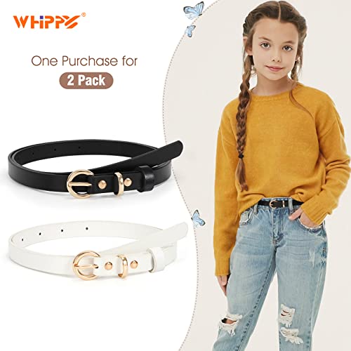 WHIPPY 2 Pack Belts for Girls Kids Skinny Belts Thin Leather Waist Belt with Alloy Pin Buckle for Pants Jeans Dresses2