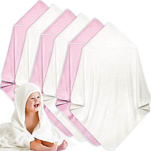 Image of Chumia 6 Pack Baby Bath Towel Coral Fleece Soft Absorbent Newborn Hooded Towel for Kid 30 x 30 Inch Toddler Bath Blanket for Babies Infant Shower Gift(Pink, White)