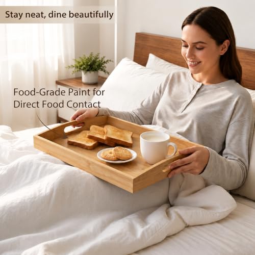 Bamboo Serving Trays with Cutout Handles, Set of 2 for Food & Coffee — view 2