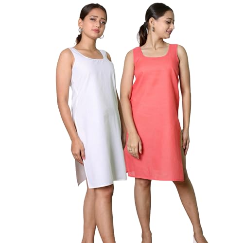 Image of KASANI Women's Camisole Cotton Long Knee-Length Sameej /Slip /Inner, Sleeveless, Pack of 2