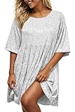 MAYSTEPPE Sparkly Glitter Dress, Sequin Babydoll Summer Short Flowy Tiered Tunic Dress for Women Party Club Night(Silver)