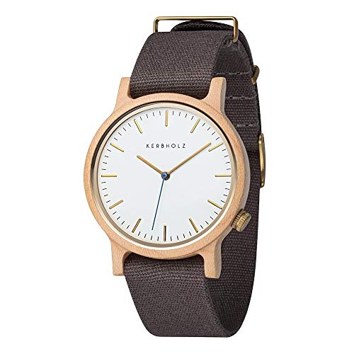 Kerbholz Reloj de Madera - Masterpieces Collection Walter, Reloj analógico, Cuarzo de Gama Alta, Caja de Madera Natural, Correa de Cuero Genuino, Ø 40mm