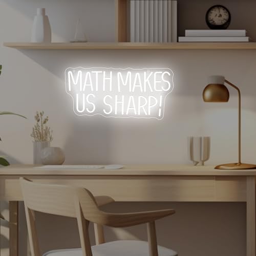 Image of Math Makes Us Sharp Neon Sign,Math Neon Lights for Classroom Decor,USB Powered LED Light Up Signs for Bedroom,Study Room,Party Decorations,Gift for Student,Teachers