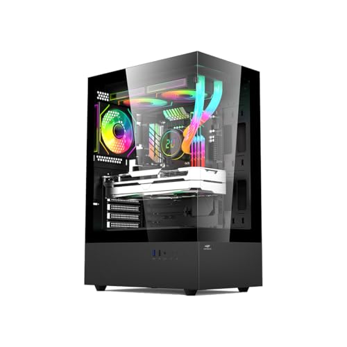 Gabinete AQUARIUS Gamer C3Tech MT-G860BK, Preto, Frontal e lateral de vidro temperado, USB 2.0 e 3.0, Conector P2 para Audio e para Microfone, Filtro anti poeira