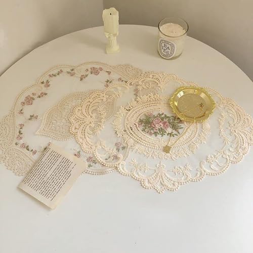 Image of 2 Pack Retro Lace Placemats, French Crochet Doilies, Fashionable Embroidered Cup Mat Vase Mats, Handmade Embroidered Table Mats 12x16-in Beige Place Mats Cup Mat (White)