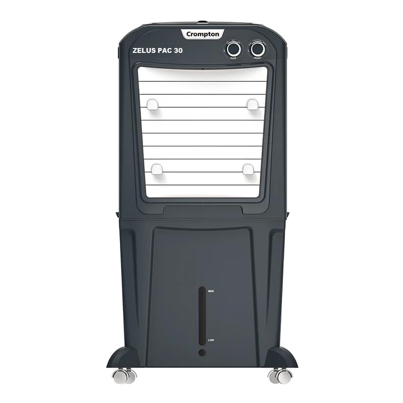 Image of Crompton ACGC-ZELUSPAC30 30L Air Cooler for Home | Honeycomb Cooling Pads | Everlast Pump | 4-Way Air Deflection | Ice Chamber | Inverter Compatible | Portable Room Cooler | Grey