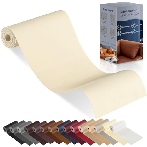 YAFLC Pele sintética autocolante bege amarelo, remendo 10 x 160 cm, reparação para sofá, assento de carro e móveis
