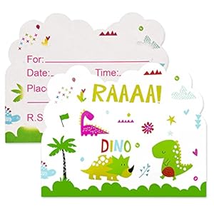 Lot de 20 Motif Dinosaure Cartes D’Invitation Anniversaire Dinosaure pour la Fête D’Anniversaire des Enfants Invitations…