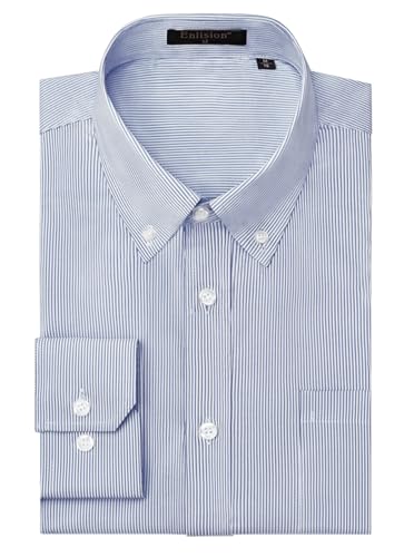 Enlision Camisas Hombres Manga Larga Informales Camisas de Rayas fácil de Hierro Regular Fit con Botones Azul 3XL