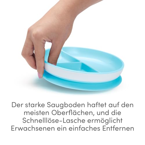 Miniatura 4 de Munchkin Set De Platos Divididos Stay Put Para Bebé, Plato Para Bebé Y Niño Pequeño Con Compartimentos Para El Destete, Plato Con Ventosa Para Niños De 6m , Set De 2, Azul Verde