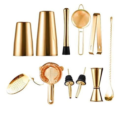 Bartender kit de 11 piezas con coctelera Boston Shaker color oro 2